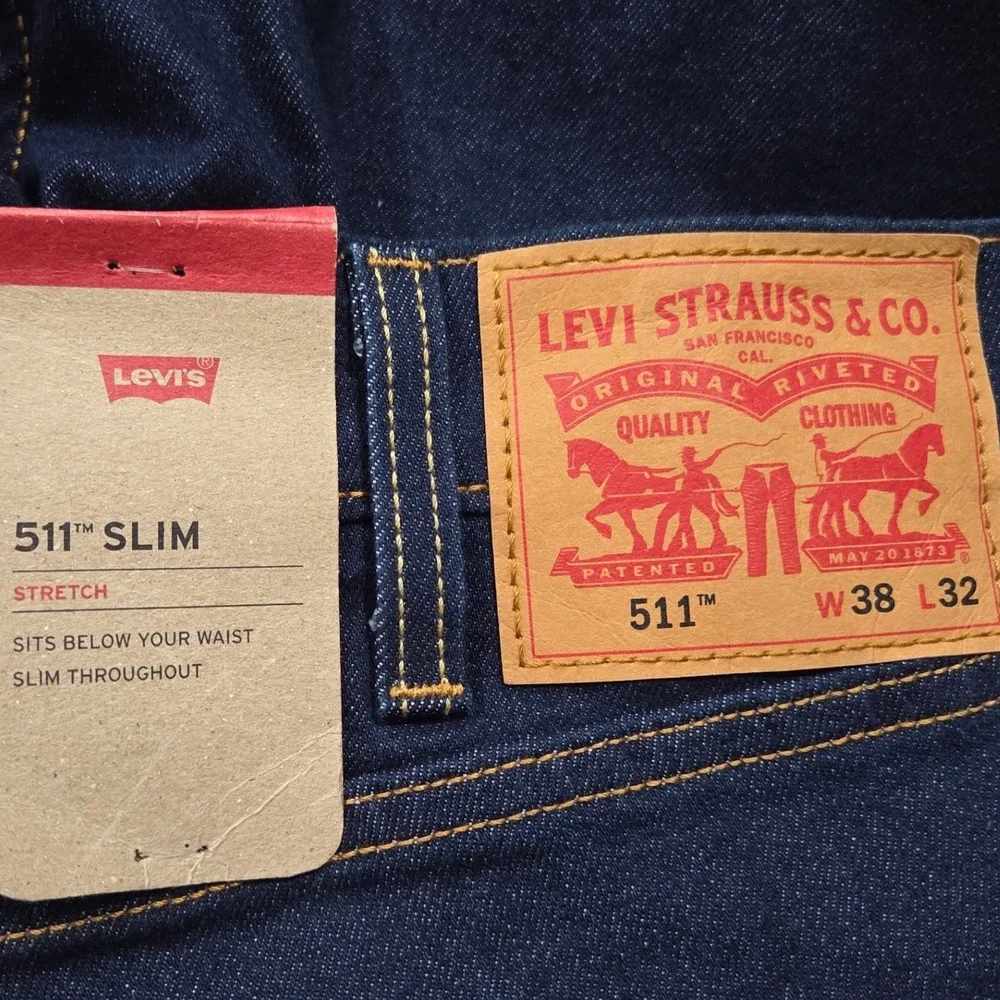 Levis 511 Slim Fit Jeans Mens 38x32 Dark Wash Indigo Stretch Denim Straight NEW